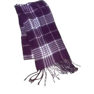Purple and white plaid wool scarf excellent like new condition